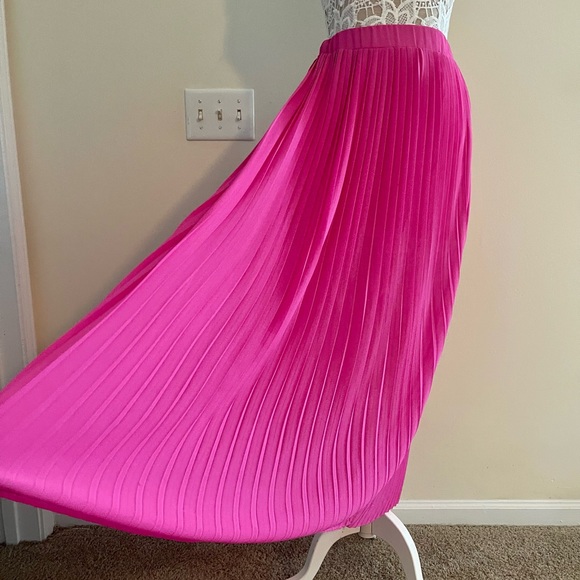 pleated maxi skirt fuchsia bright pink color Barbie style size S-M - Picture 3 of 10
